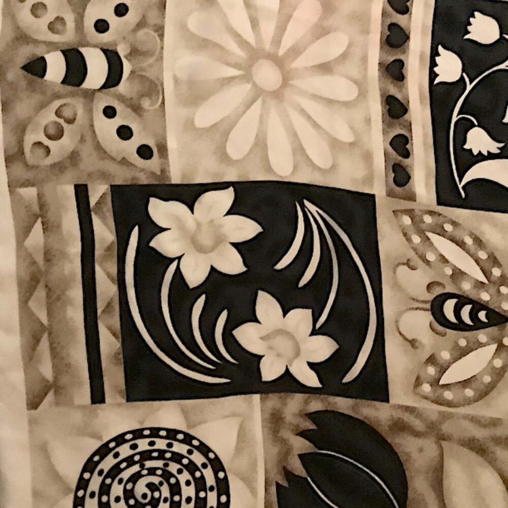 Beiges/Creams multi-colored patterned scarf, 100% silk, ~20 inches square - Picture 2 of 3